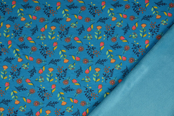 Tejido de Sudadera de Polar Alpino Reva Flores Azul Tejido de Sudadera de Polar Alpino Reva Flores Azul