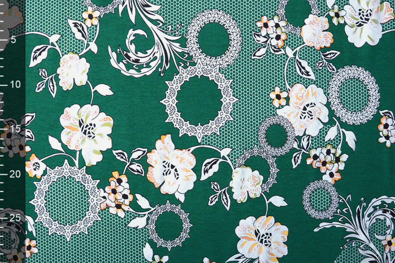 Viscose Jersey Lacquar Bunga Flower Green Viscose Jersey Lacquar Bunga Flower Green