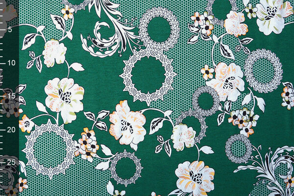 Viscose Jersey Lacquar Bunga Flower Green Viscose Jersey Lacquar Bunga Flower Green