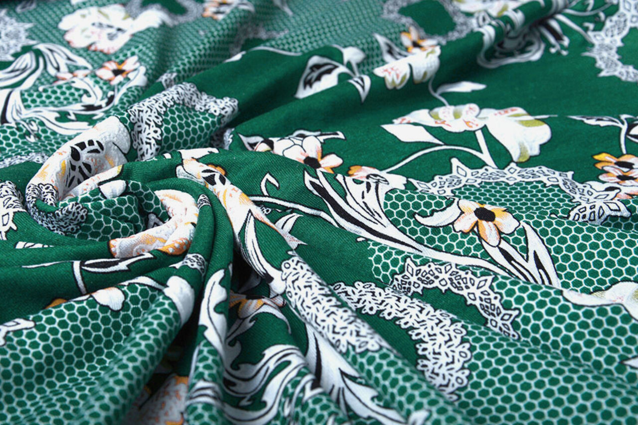 Viscose Jersey Lacquar Bunga Bloem Groen Viscose Jersey Lacquar Bunga Bloem Groen