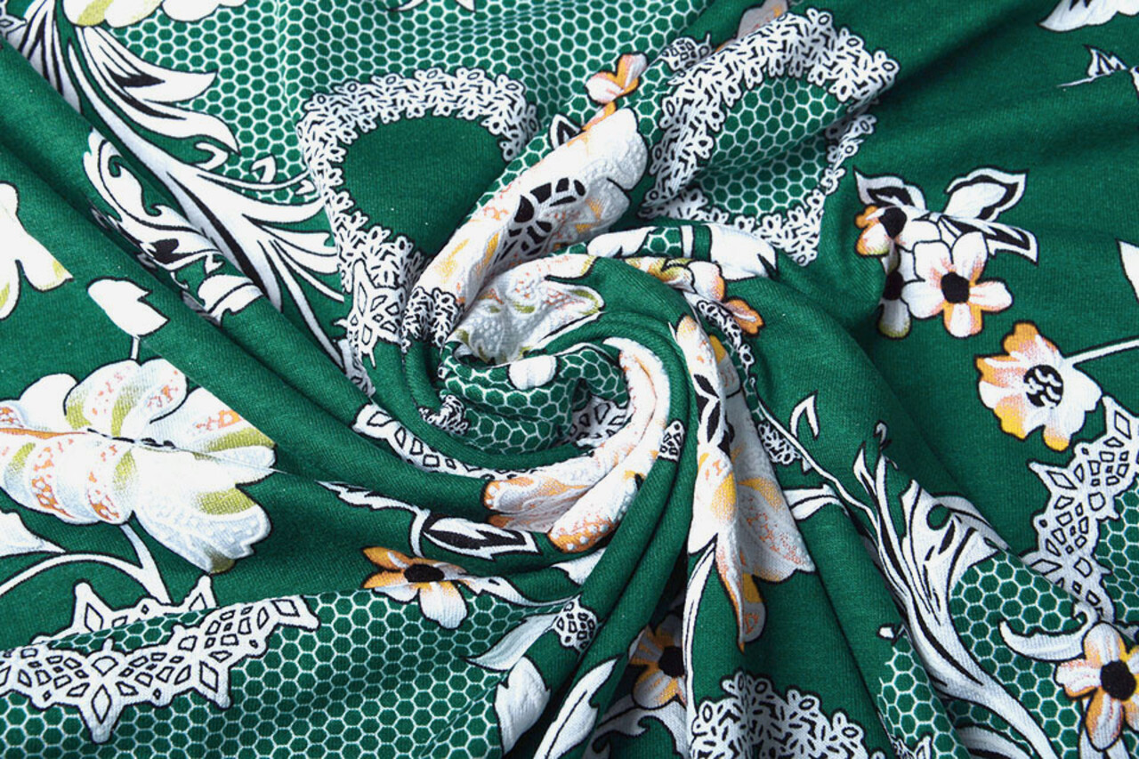 Viscosa Jersey Laccato Bunga Fiore Verde Viscosa Jersey Laccato Bunga Fiore Verde