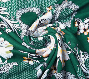 Jersey de Viscosa Lacquar Flores Flor Verde Jersey de Viscosa Lacquar Flores Flor Verde