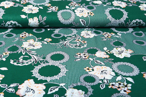 Viscose Jersey Lacquar Bunga Flower Green Viscose Jersey Lacquar Bunga Flower Green