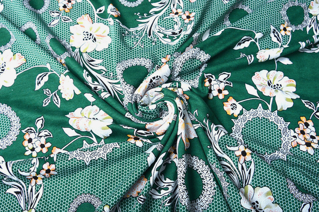 Viscose Jersey Lacquar Bunga Flower Green Viscose Jersey Lacquar Bunga Flower Green