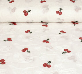 100% Baumwolle Voile Bestickt Kirsche Off-White 100% Baumwolle Voile Bestickt Kirsche Off-White
