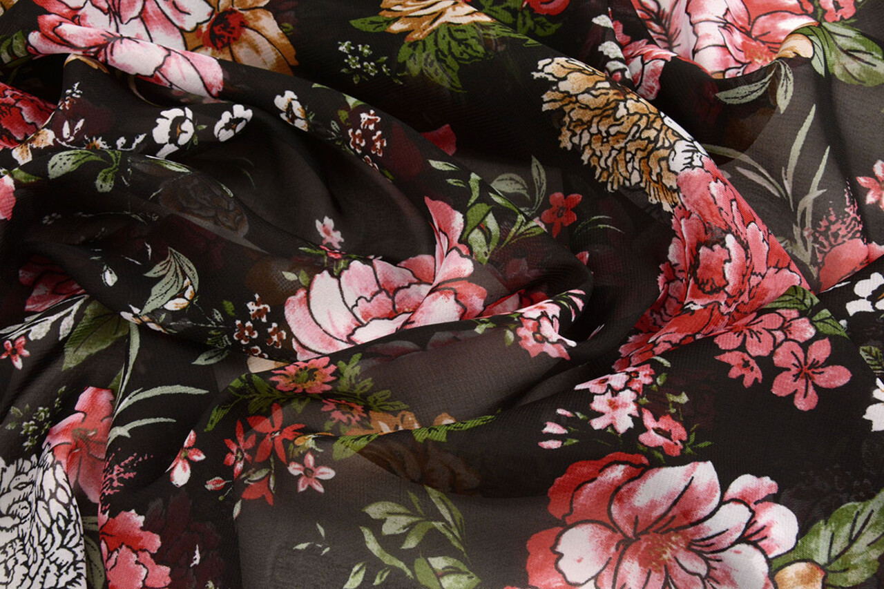 Chiffon Bedruckt Keet Schwarz