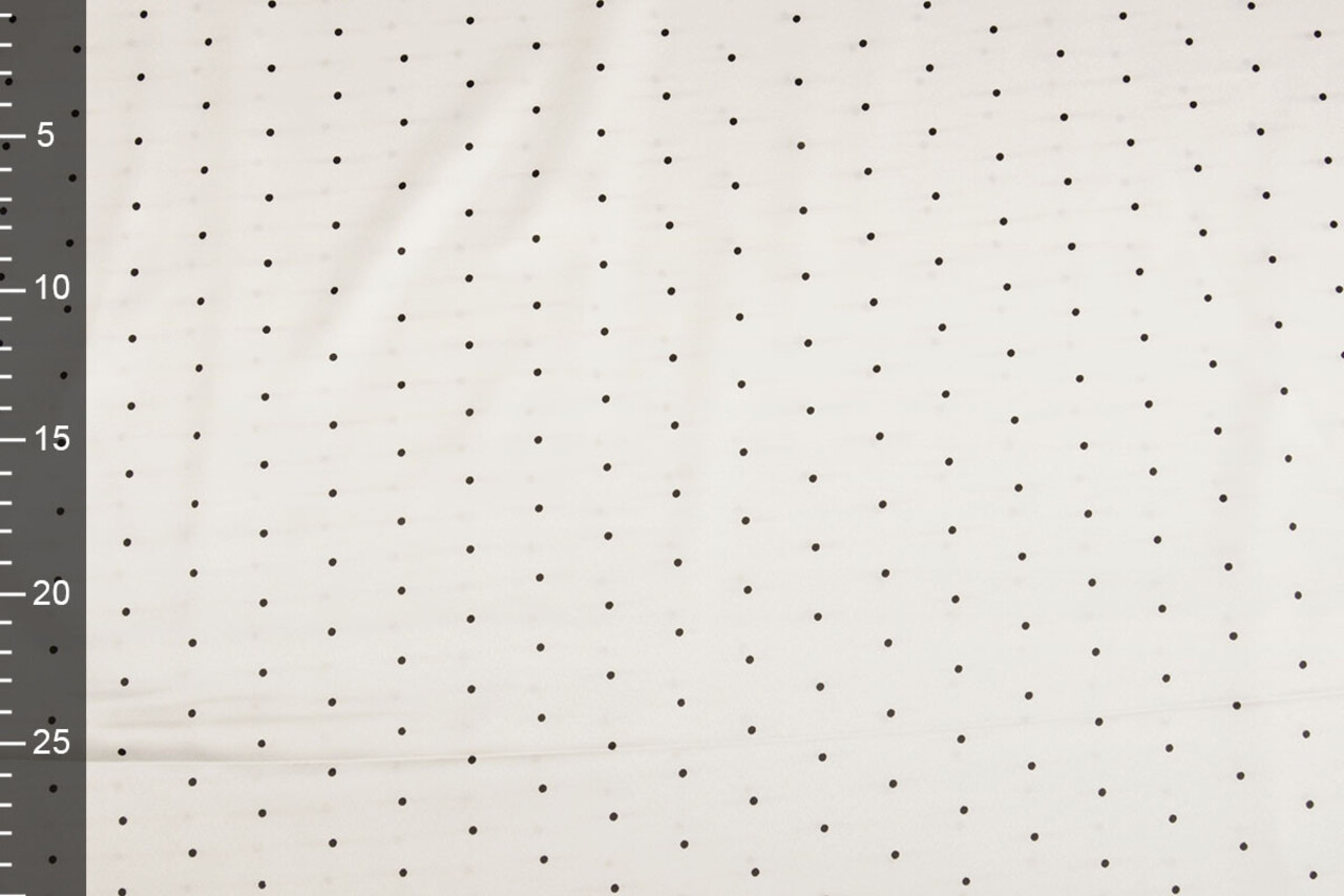 Stretch Satin Printed Dots White Black