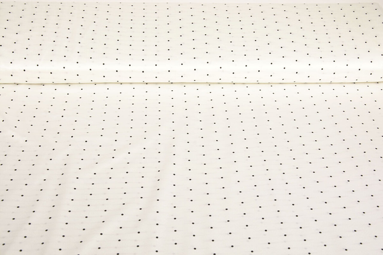 Stretch Satin Printed Dots White Black