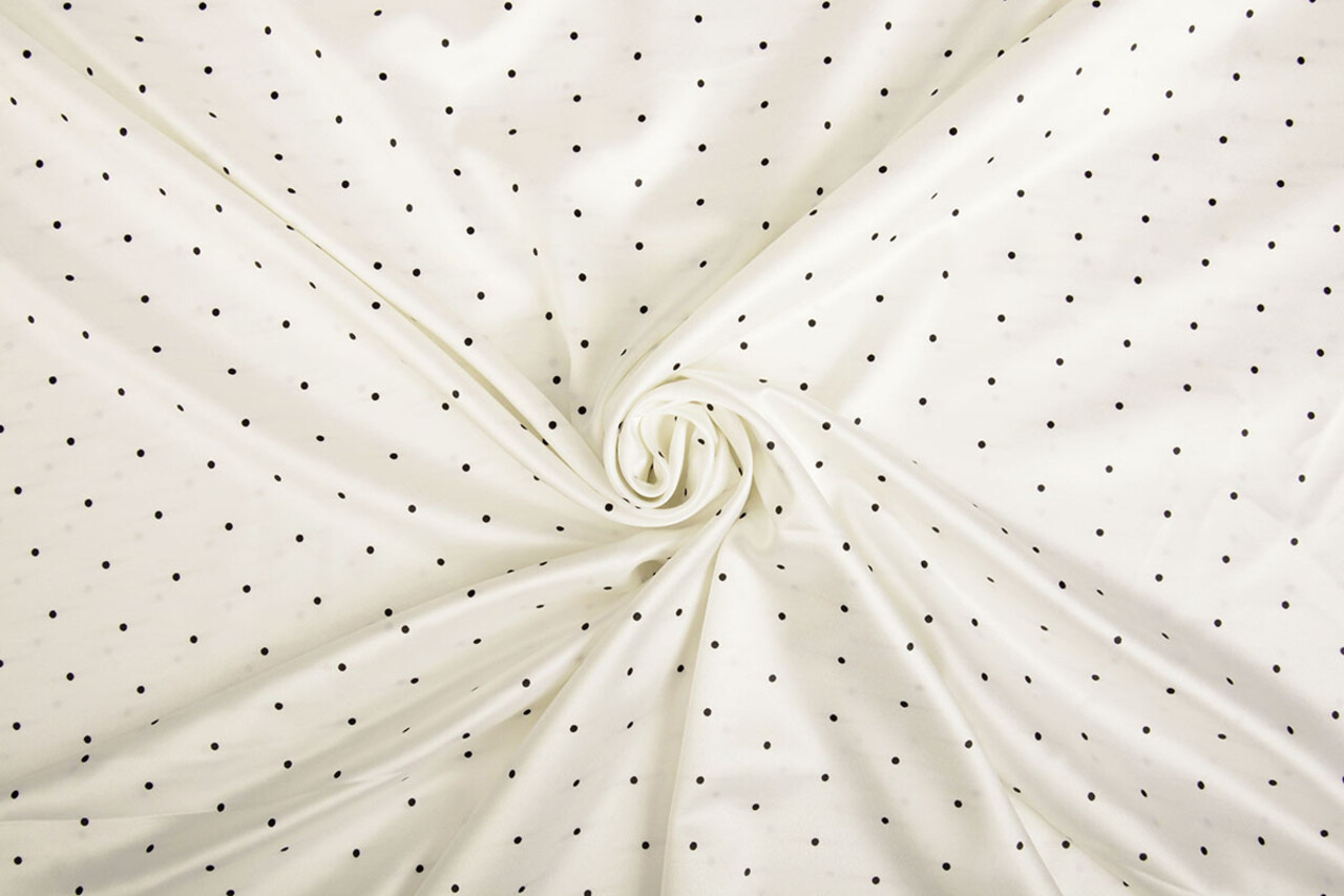 Stretch Satin Printed Dots White Black