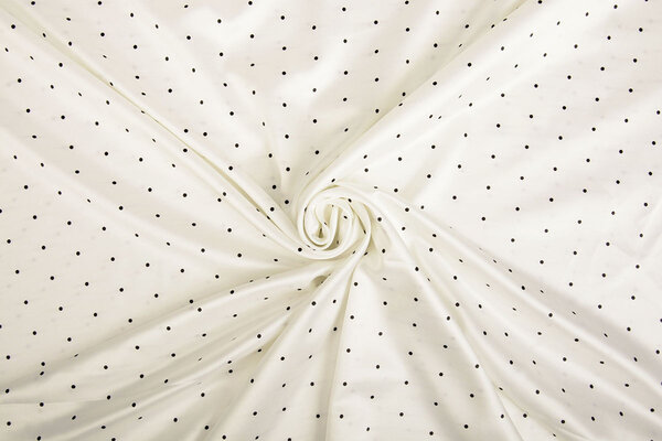 Stretch Satin Printed Dots White Black