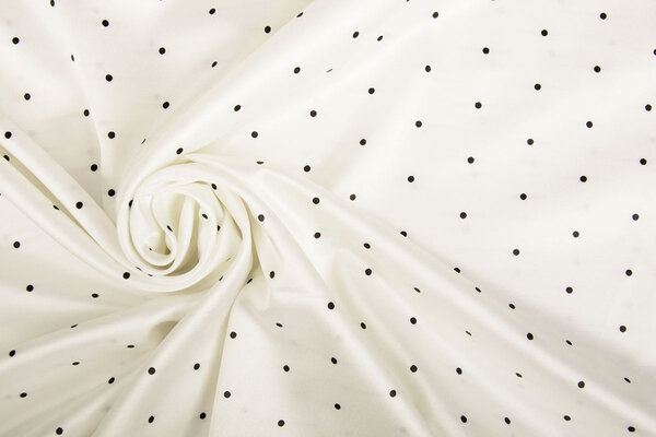 Stretch Satin Printed Dots White Black