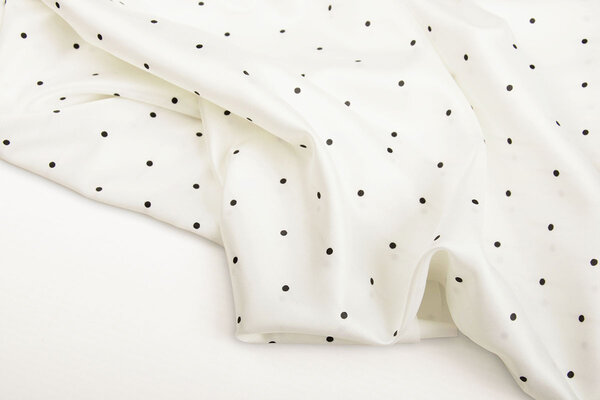 Stretch Satin Printed Dots White Black