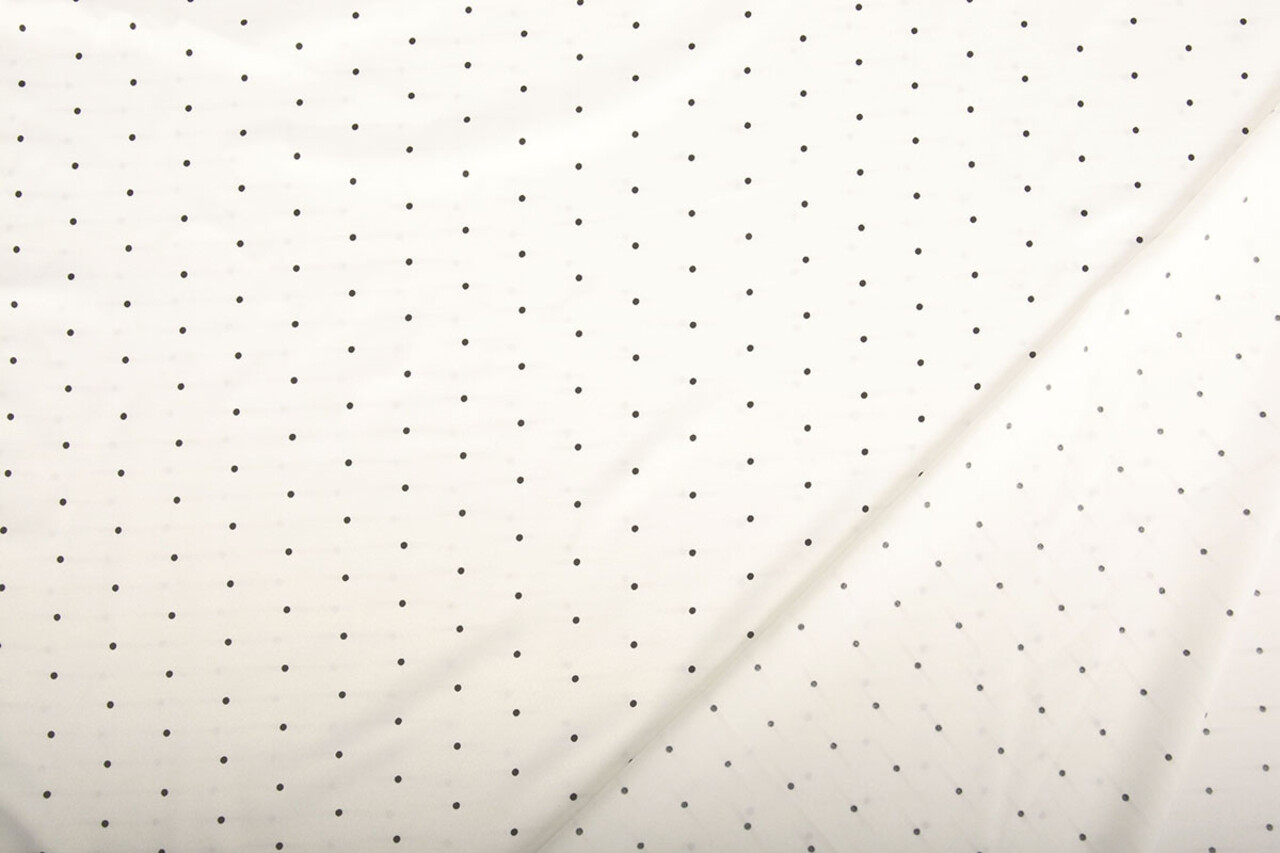 Stretch Satin Printed Dots White Black