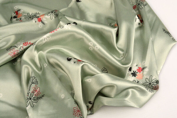 Stretch Satijn Bedrukt Bloemen Lucille Licht Oud Groen Stretch Satijn Bedrukt Bloemen Lucille Licht Oud Groen