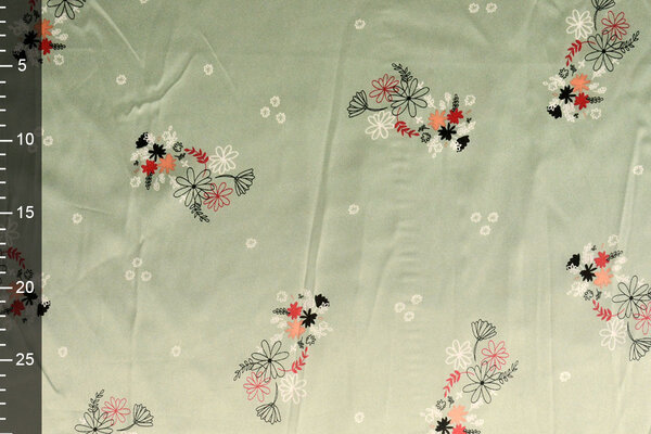 Stretch Satin Printed Flowers Lucille Light Old Green