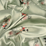 Stretch Satin Printed Flowers Lucille Light Old Green Stretch Satin Printed Flowers Lucille Light Old Green