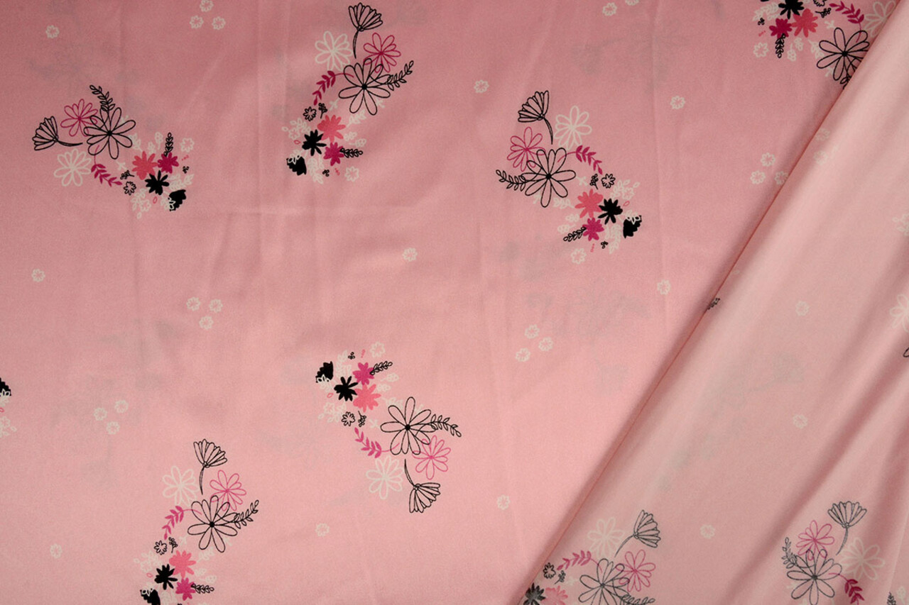 Stretch Satin Printed Flowers Lucille Pink Stretch Satin Printed Flowers Lucille Pink