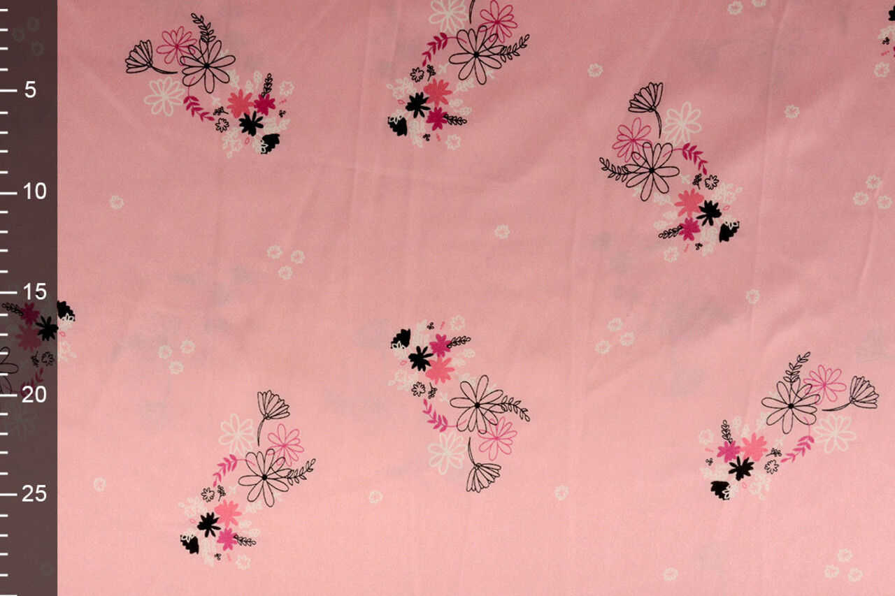 Stretch Satijn Bedrukt Bloemen Lucille Roze