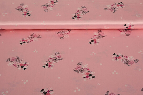 Stretch Satin Printed Flowers Lucille Pink Stretch Satin Printed Flowers Lucille Pink