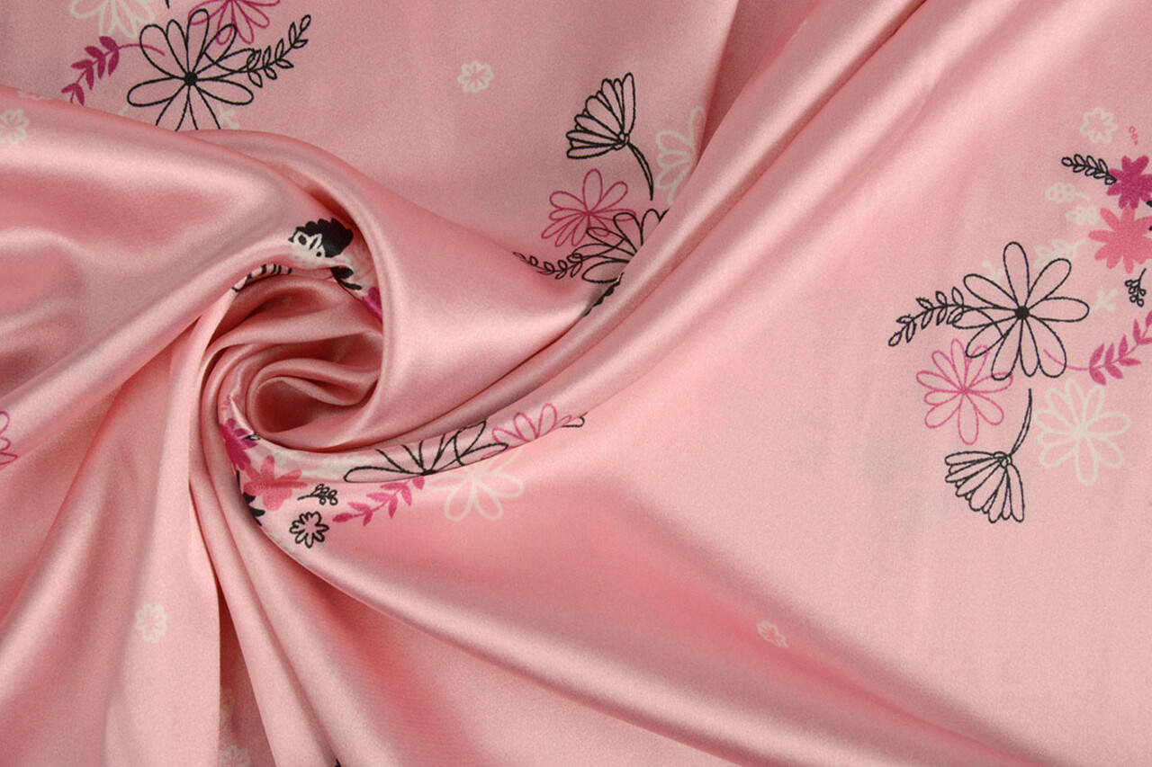 Satén Elástico Estampado Flores Lucille Rosa