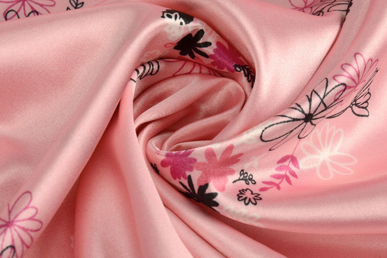 Stretch Satin Printed Flowers Lucille Pink Stretch Satin Printed Flowers Lucille Pink