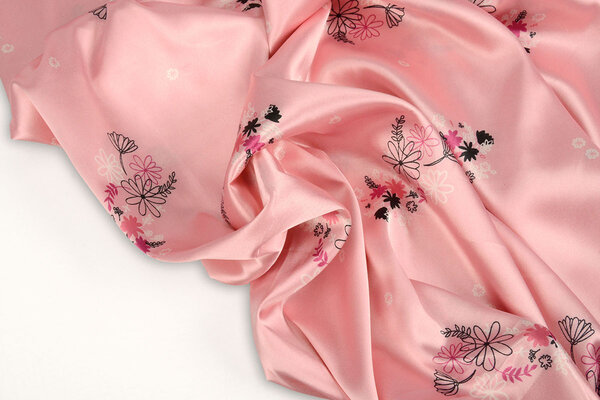 Stretch Satin Printed Flowers Lucille Pink Stretch Satin Printed Flowers Lucille Pink