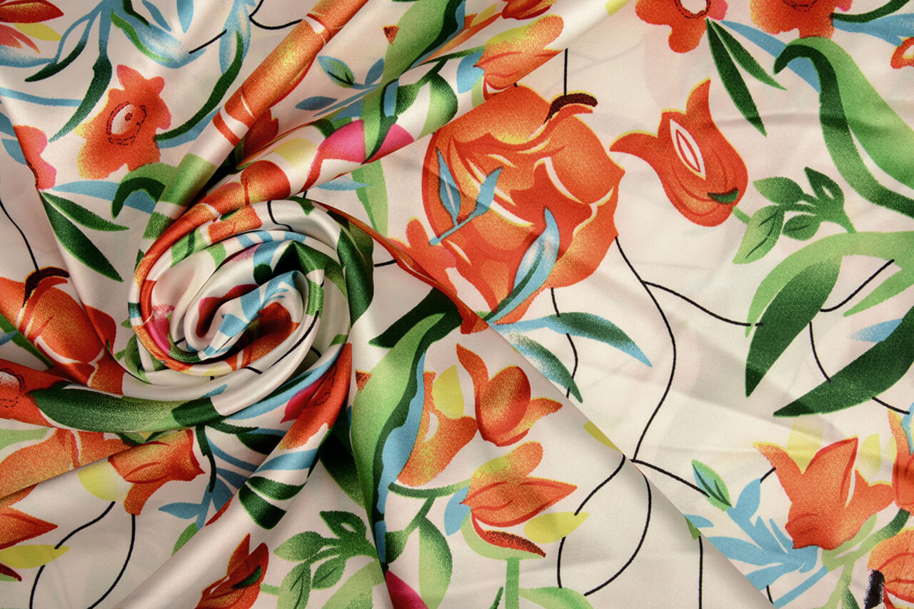 Stretch Satin Printed Flowers Penny Stretch Satin Printed Flowers Penny