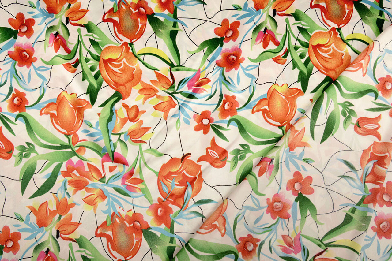 Stretch Satin Bedruckt Blumen Penny Stretch Satin Bedruckt Blumen Penny