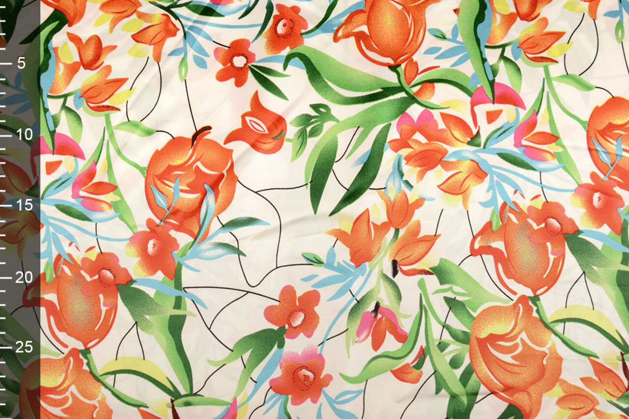 Stretch Satin Printed Flowers Penny Stretch Satin Printed Flowers Penny