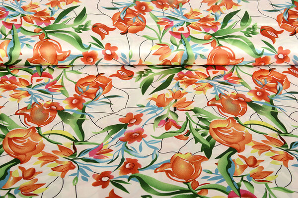 Satén Elástico Estampado Flores Penny Satén Elástico Estampado Flores Penny