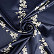 Stretch Satin Printed Flowers Jenny Navy Blue