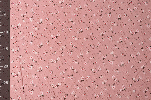 Oeko-Tex®  Katoen Jersey Broderie Bloemen Donker Oud Roze