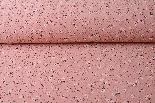 Oeko-Tex®  Katoen Jersey Broderie Bloemen Donker Oud Roze