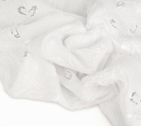 Embroidered Sequins on Poly Silk White