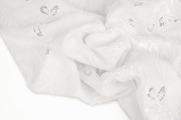 Geborduurde Pailletten op Poly Silk Wit Geborduurde Pailletten op Poly Silk Wit