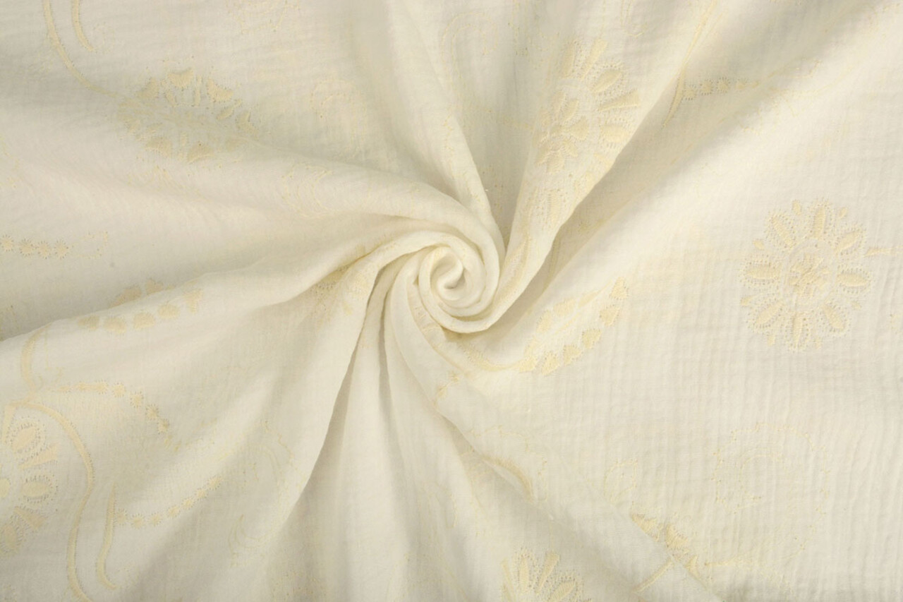 Oeko-Tex®  Embroidered Double Gauze Fabric Creme