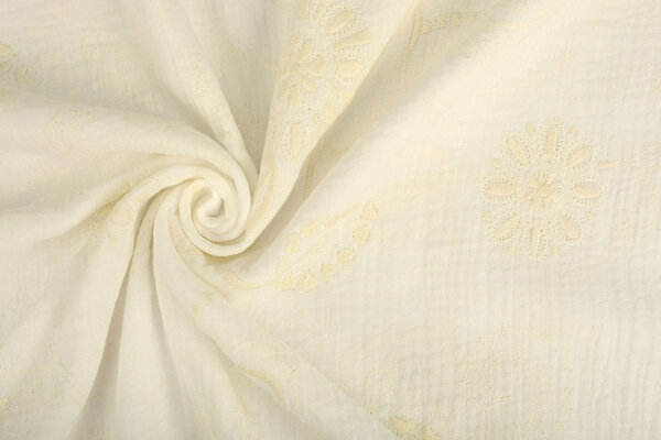 Oeko-Tex®  Embroidered Double Gauze Fabric Creme