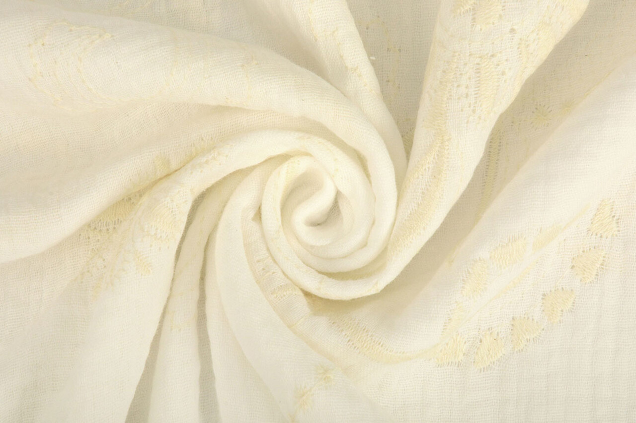 Oeko-Tex®  Embroidered Double Gauze Fabric Creme