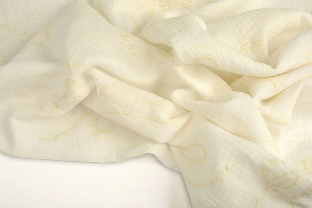Oeko-Tex®  Embroidered Double Gauze Fabric Creme