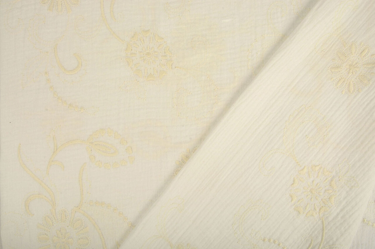 Oeko-Tex®  Embroidered Double Gauze Fabric Creme