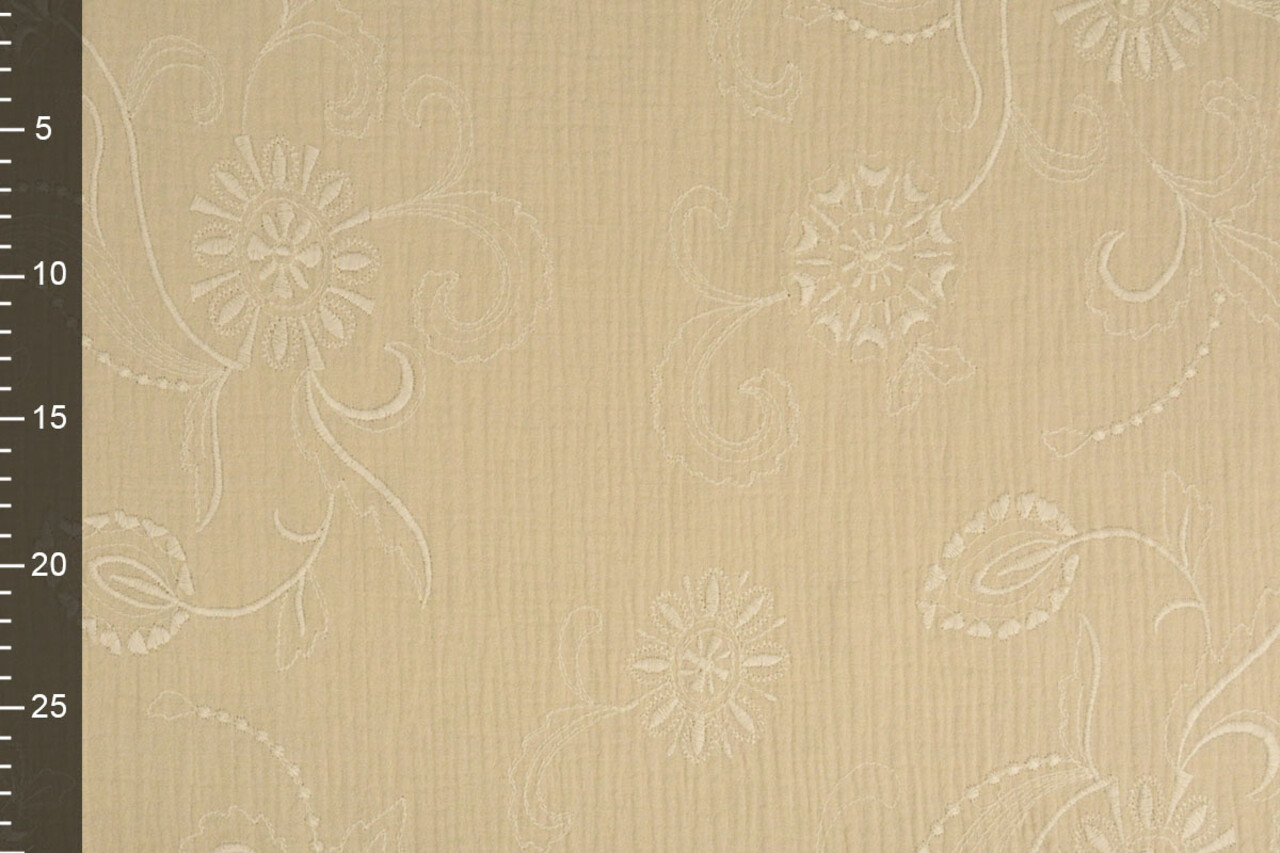 Oeko-Tex®  Embroidered Double Gauze Fabric Beige Oeko-Tex®  Embroidered Double Gauze Fabric Beige