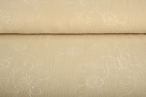 Oeko-Tex®  Bestickte Baumwolle Musselin Stoff  Beige