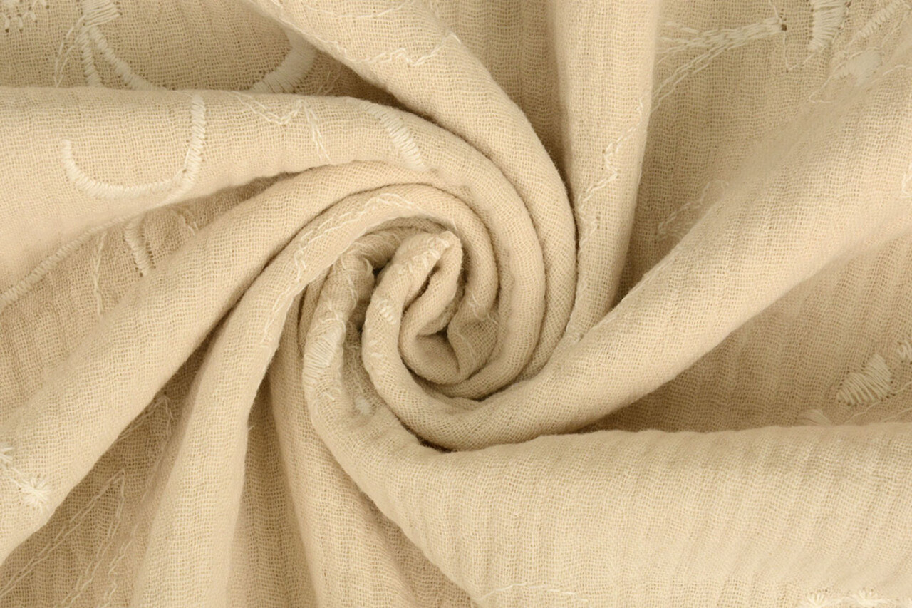 Oeko-Tex®  Embroidered Double Gauze Fabric Beige Oeko-Tex®  Embroidered Double Gauze Fabric Beige
