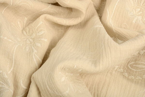 Oeko-Tex®  Bestickte Baumwolle Musselin Stoff  Beige