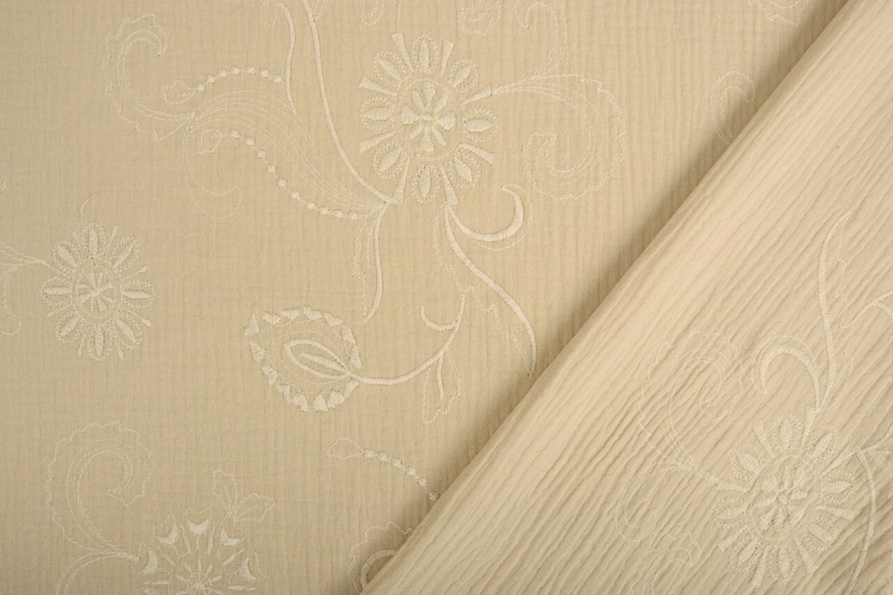 Oeko-Tex®  Embroidered Double Gauze Fabric Beige Oeko-Tex®  Embroidered Double Gauze Fabric Beige