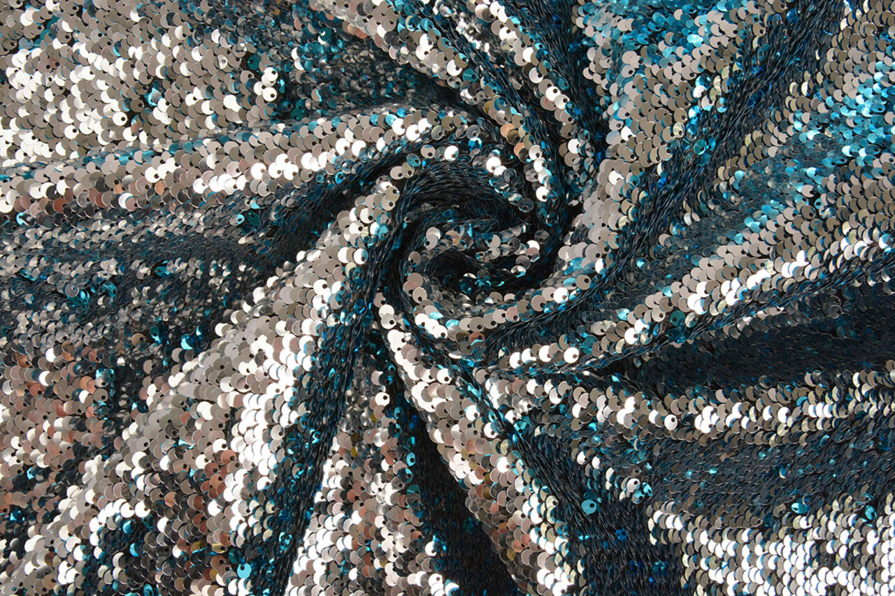 Reversibler Paillettenstoff Blau-Silber Reversibler Paillettenstoff Blau-Silber