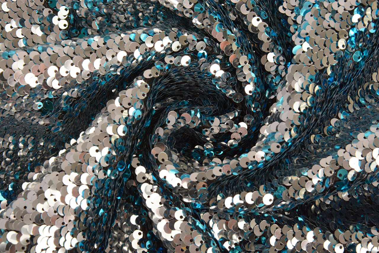 Reversibler Paillettenstoff Blau-Silber Reversibler Paillettenstoff Blau-Silber