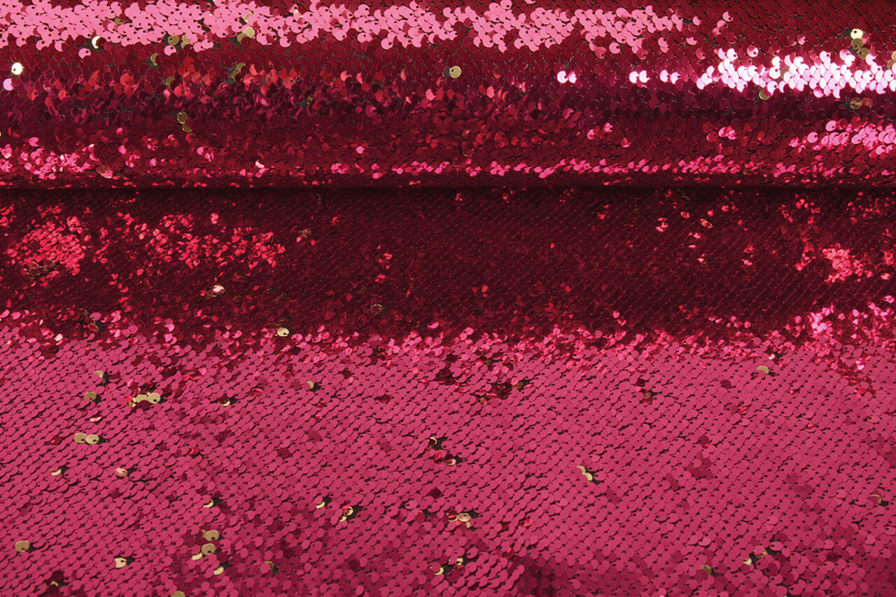 Reversibler Paillettenstoff Fuchsia-Gold