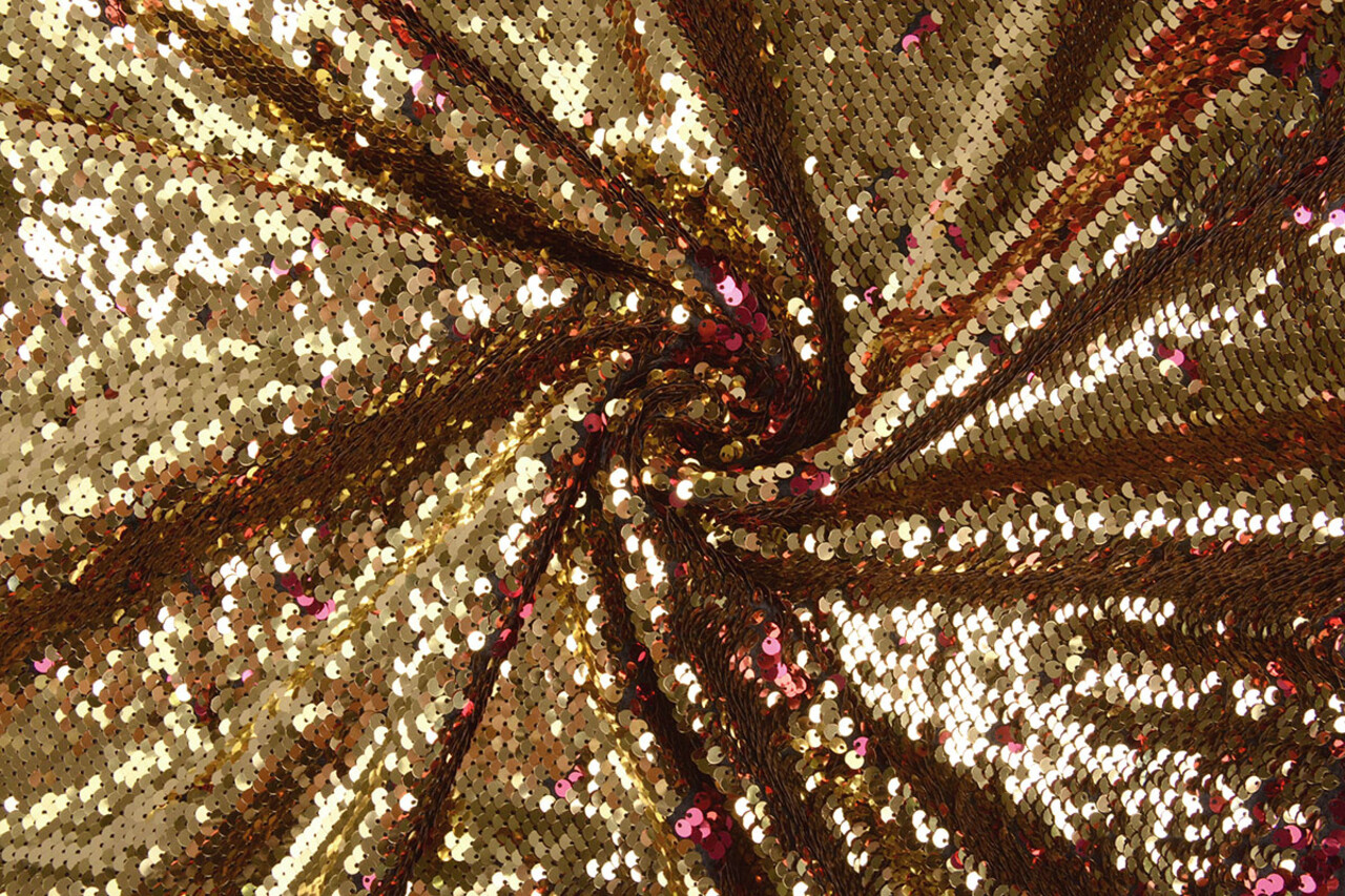 Reversibler Paillettenstoff Fuchsia-Gold