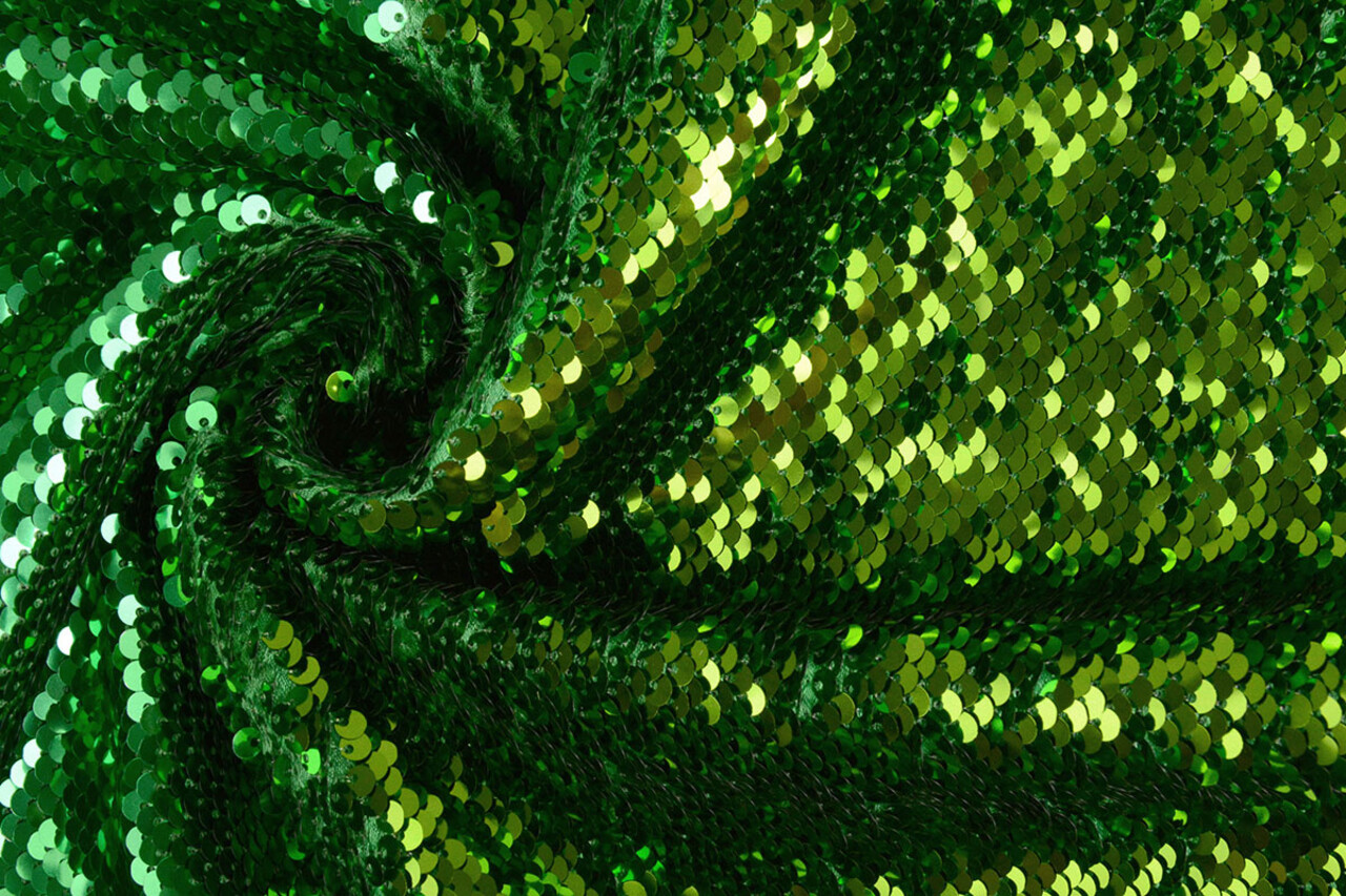Reversibler Paillettenstoff Grün-Moosgrün Reversibler Paillettenstoff Grün-Moosgrün